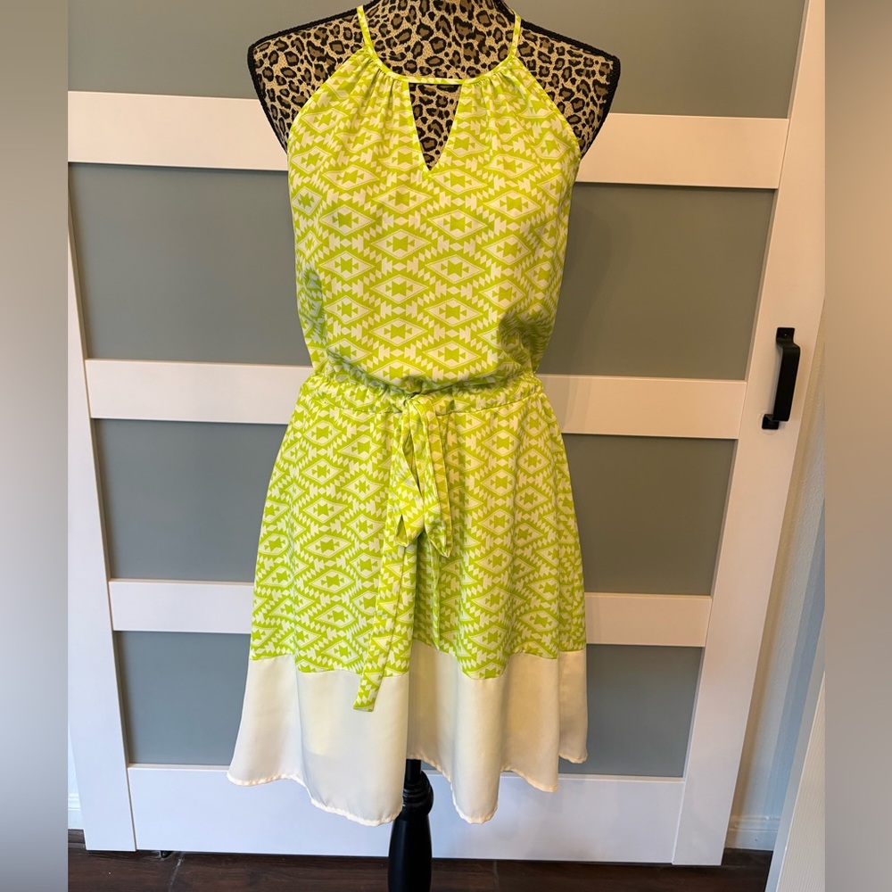 Bar III Lime and Cream Asymmetrical Dress